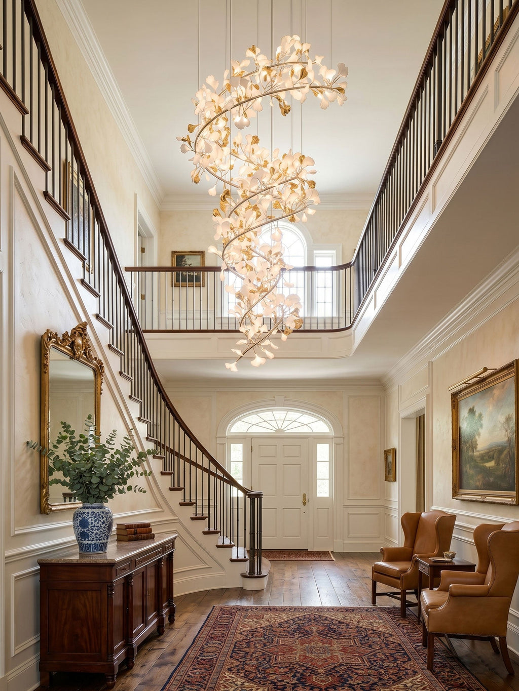 Cascading Gingko Spiral Leaf Chandelier