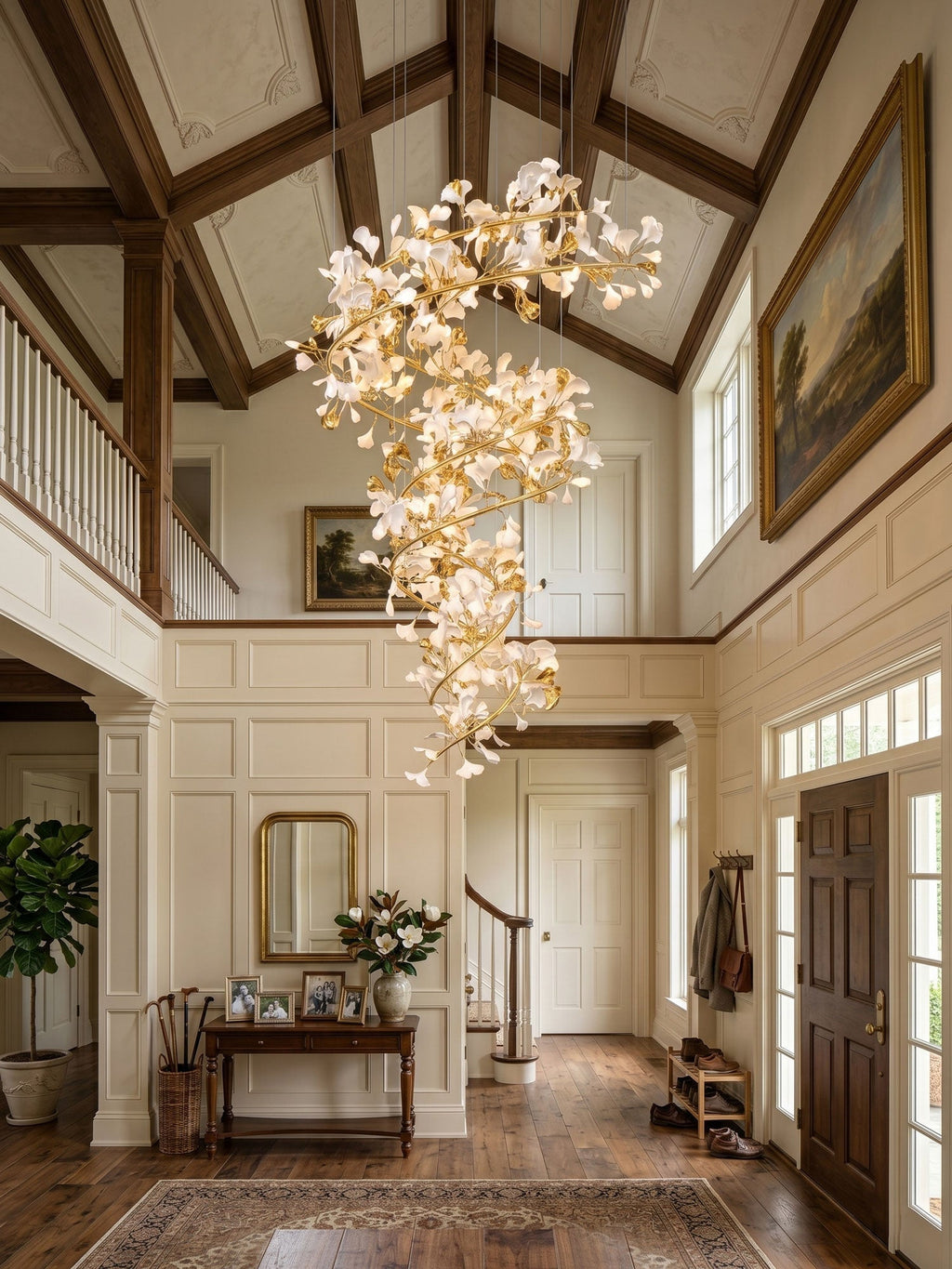 Cascading Gingko Spiral Leaf Chandelier