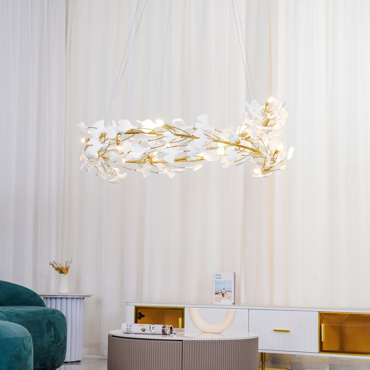 Lustre moderne Olivia - LED intégrée, finition dorée, corps en céramique