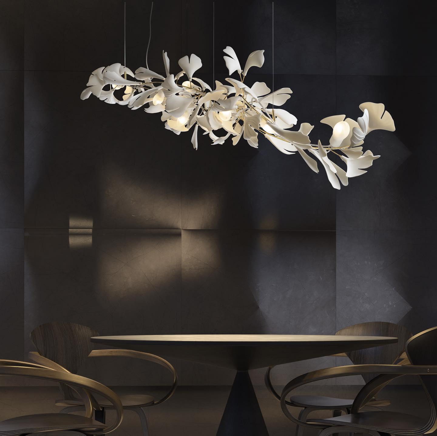 Lineare Pendelleuchte „Gingko Bloom“ – 39 Zoll, 6-flammig, oder 47 Zoll, 8-flammig