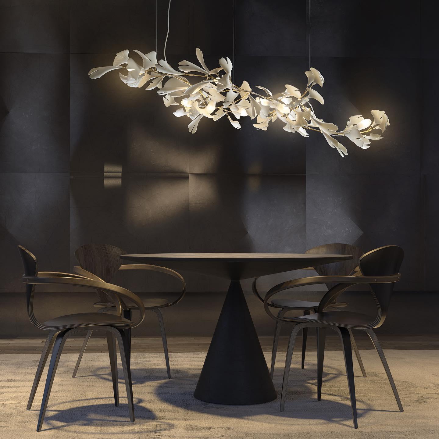 Lineare Pendelleuchte „Gingko Bloom“ – 39 Zoll, 6-flammig, oder 47 Zoll, 8-flammig