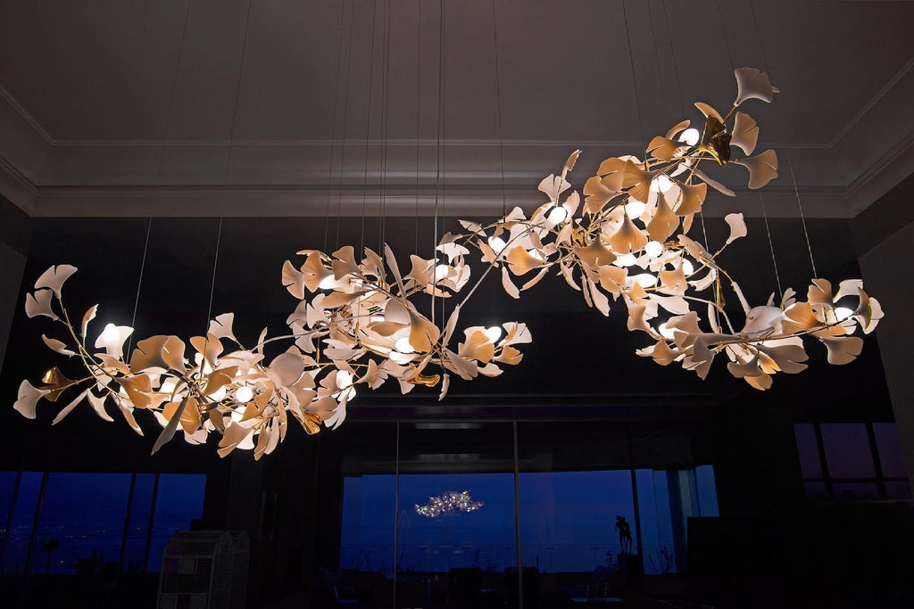 Lineare Pendelleuchte „Gingko Bloom“ – 39 Zoll, 6-flammig, oder 47 Zoll, 8-flammig