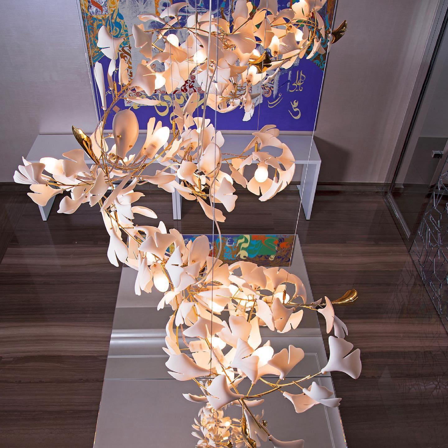 Lineare Pendelleuchte „Gingko Bloom“ – 39 Zoll, 6-flammig, oder 47 Zoll, 8-flammig