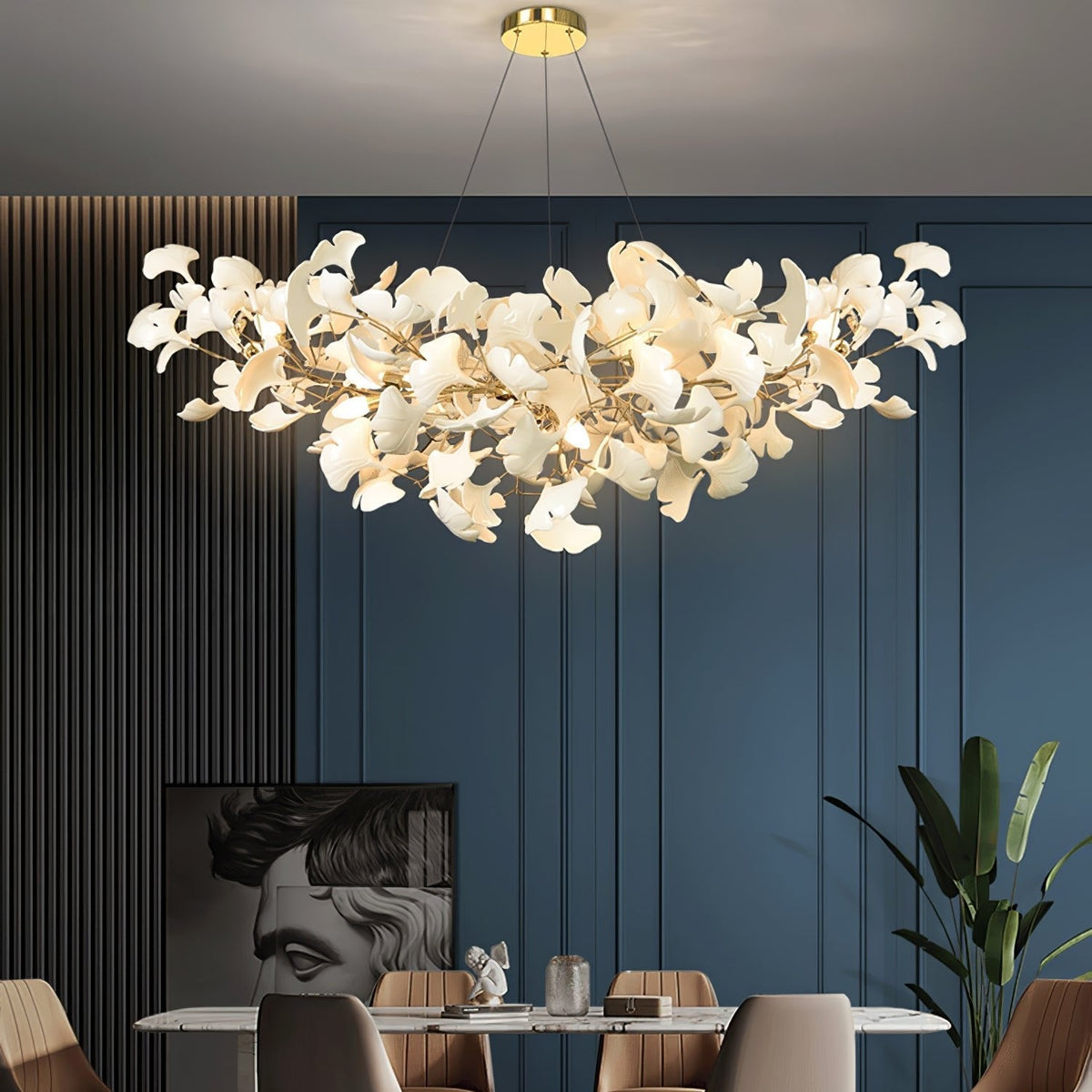 Horizon Bloom Gingko -kattokruunu — veistoksellinen kasviaiheinen kattovalaistus