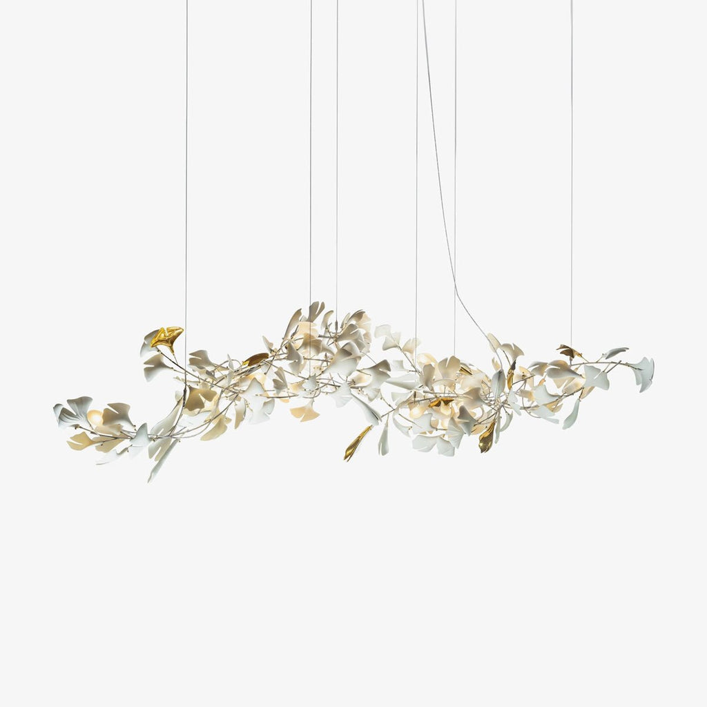 Lineární ručně odlévaný porcelánový lustr Ginkgo