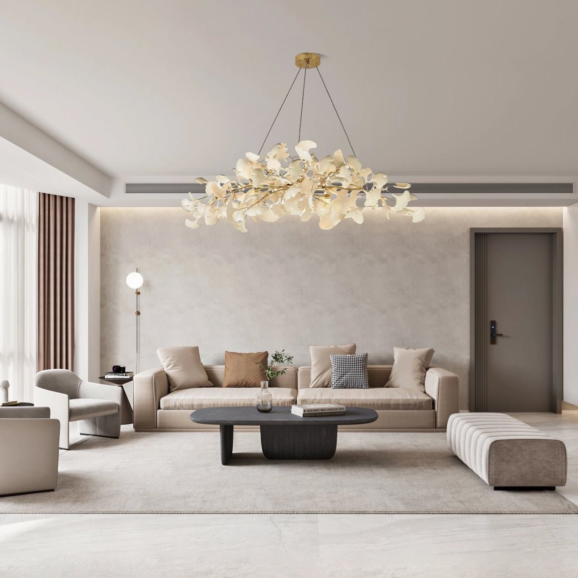 Lustr Arux Gingko — styl Art Deco, design se zakřivením směrem dolů