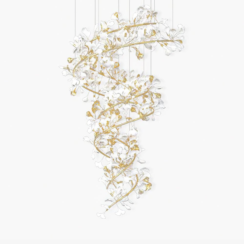 Cascading Gingko Spiral Leaf Chandelier