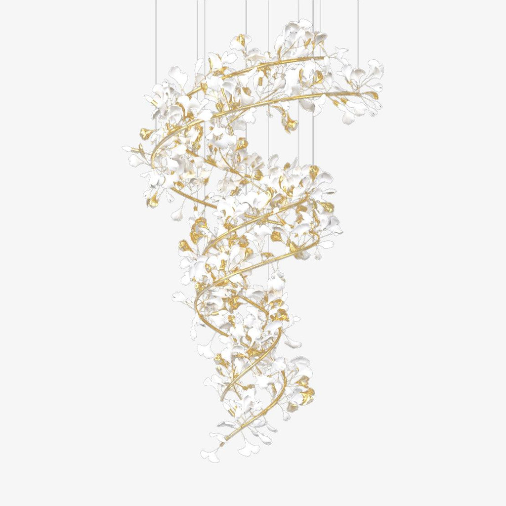 Cascading Gingko Spiral Leaf Chandelier