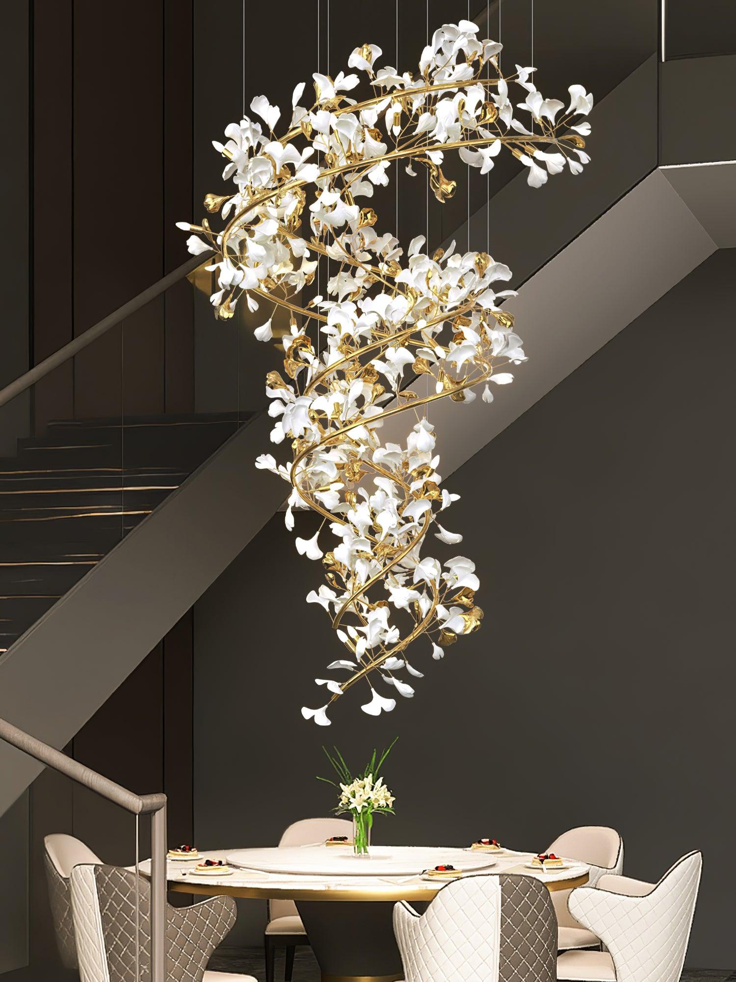 Cascading Gingko Spiral Leaf Chandelier