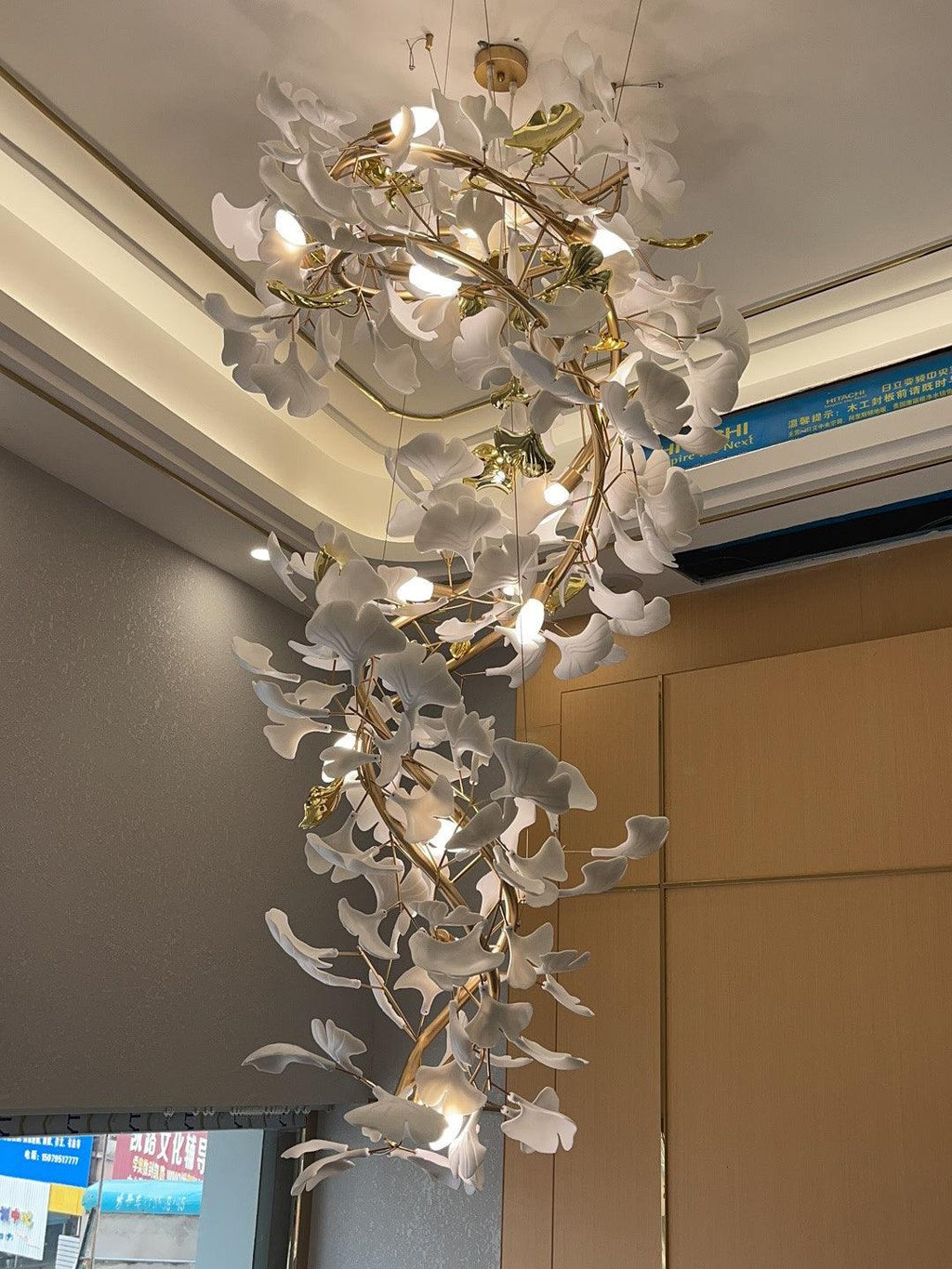 Cascading Gingko Spiral Leaf Chandelier
