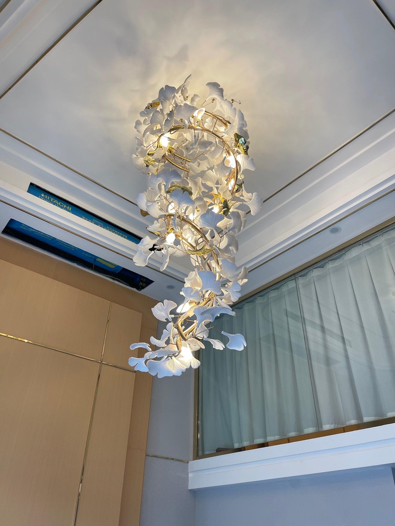Cascading Gingko Spiral Leaf Chandelier