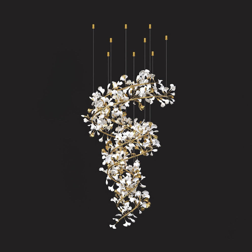 Cascading Gingko Spiral Leaf Chandelier