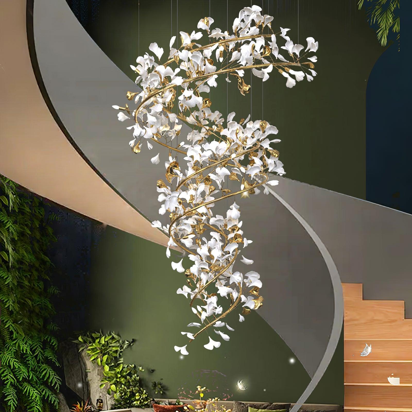Cascading Gingko Spiral Leaf Chandelier