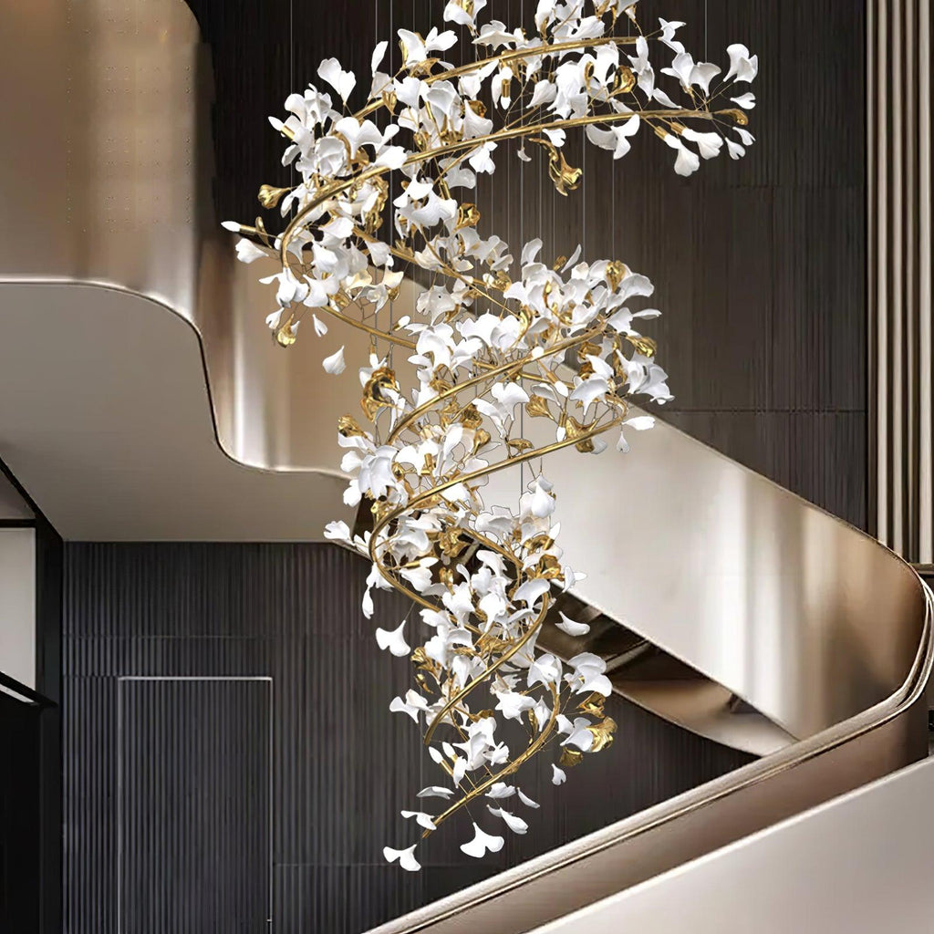 Cascading Gingko Spiral Leaf Chandelier