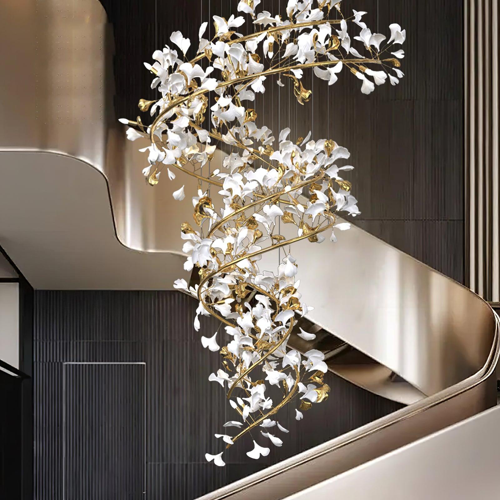 Cascading Gingko Spiral Leaf Chandelier