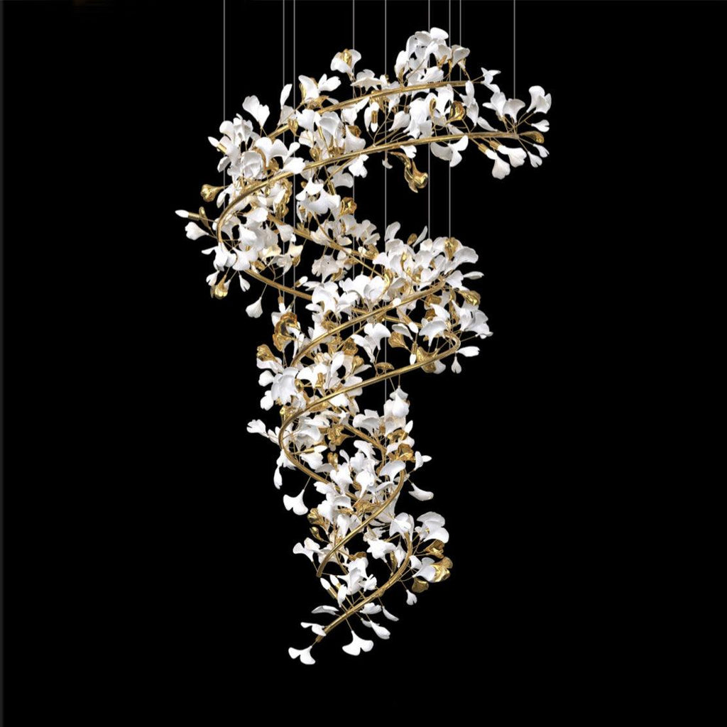 Cascading Gingko Spiral Leaf Chandelier