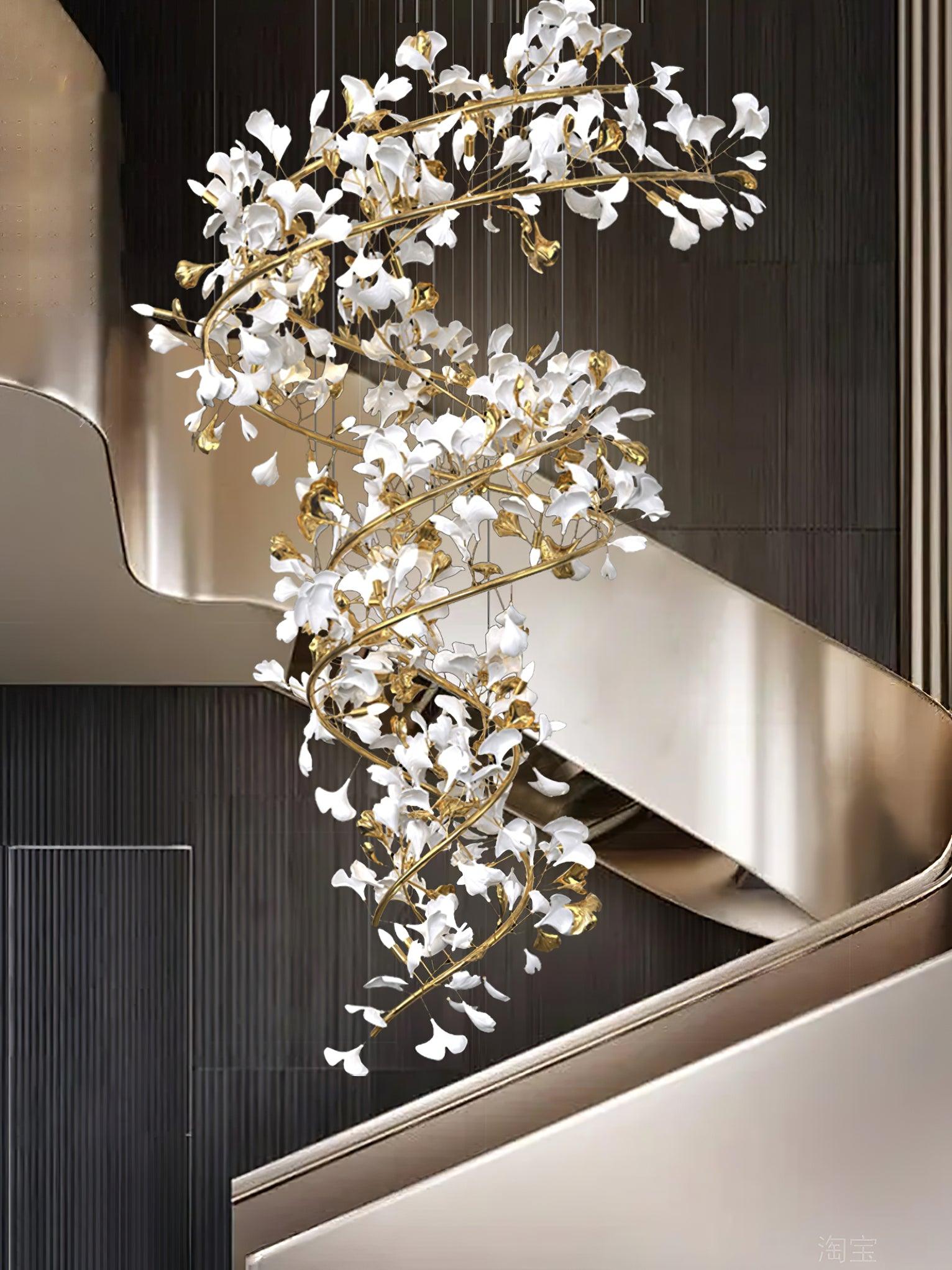 Cascading Gingko Spiral Leaf Chandelier