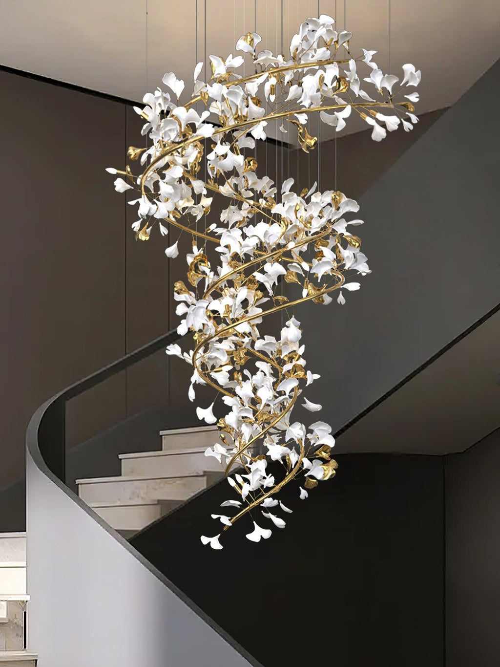 Cascading Gingko Spiral Leaf Chandelier
