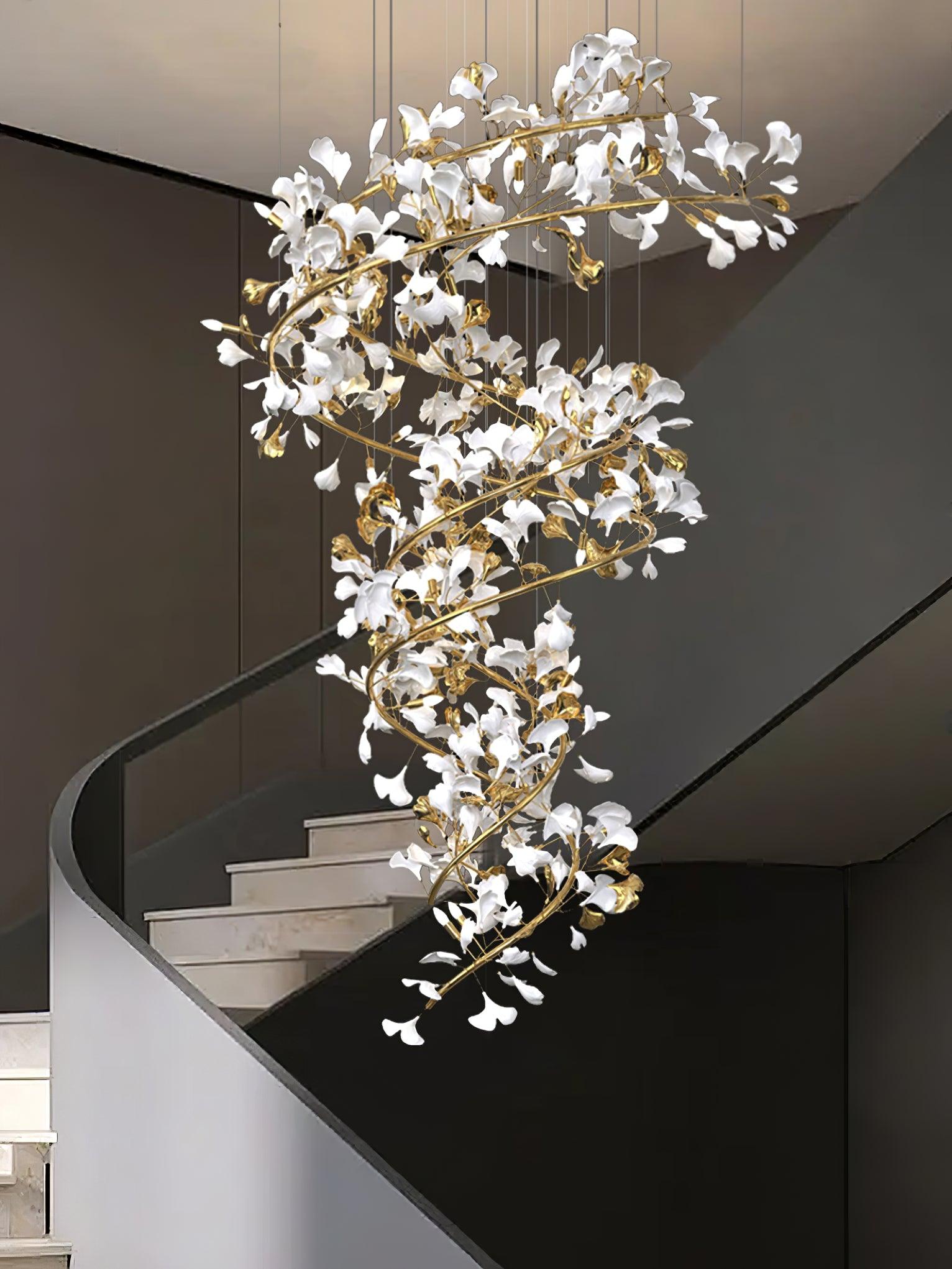 Cascading Gingko Spiral Leaf Chandelier
