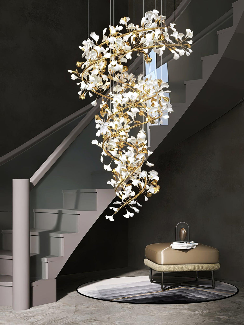 Cascading Gingko Spiral Leaf Chandelier
