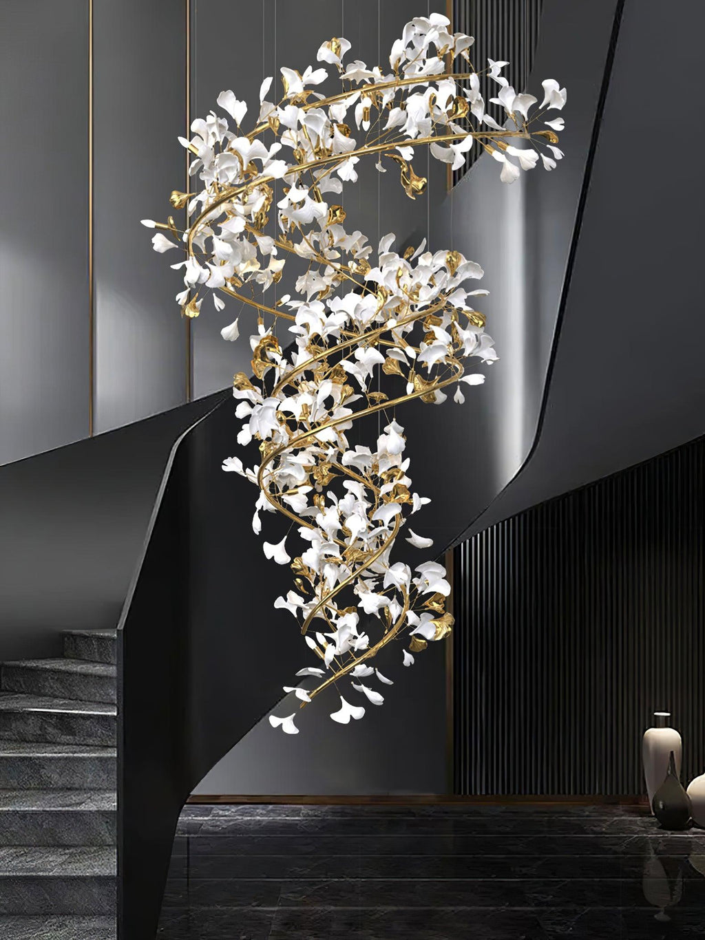 Cascading Gingko Spiral Leaf Chandelier