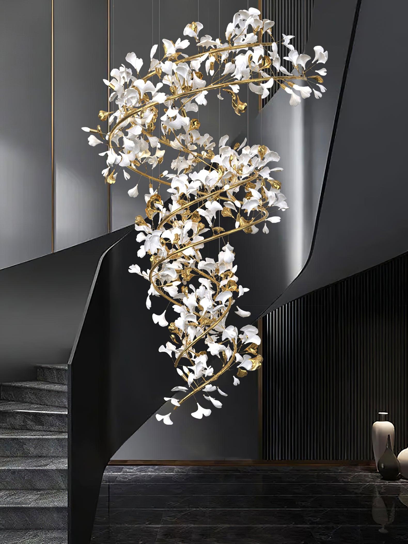 Cascading Gingko Spiral Leaf Chandelier