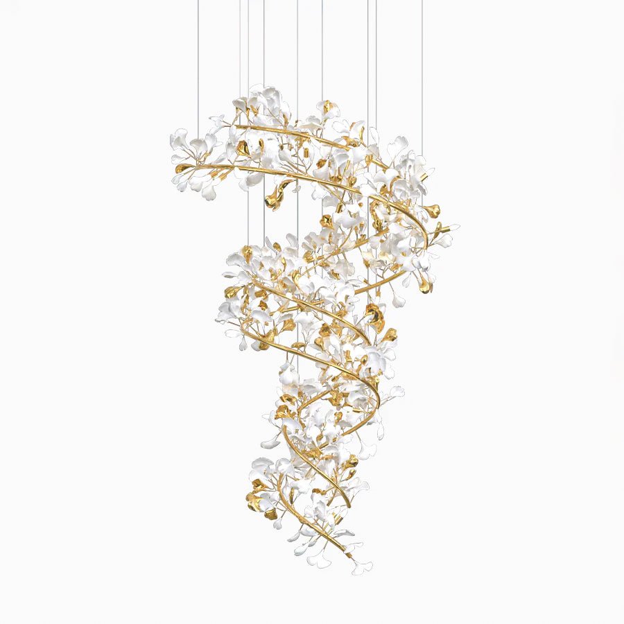 Cascading Gingko Spiral Leaf Chandelier