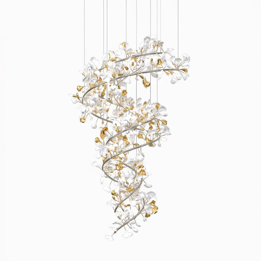 Cascading Gingko Spiral Leaf Chandelier