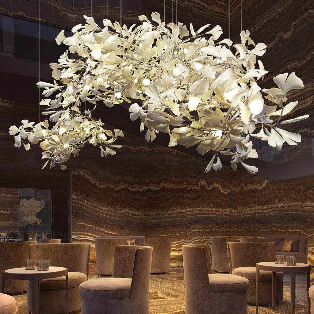 Horizon Bloom Gingko -kattokruunu — veistoksellinen kasviaiheinen kattovalaistus
