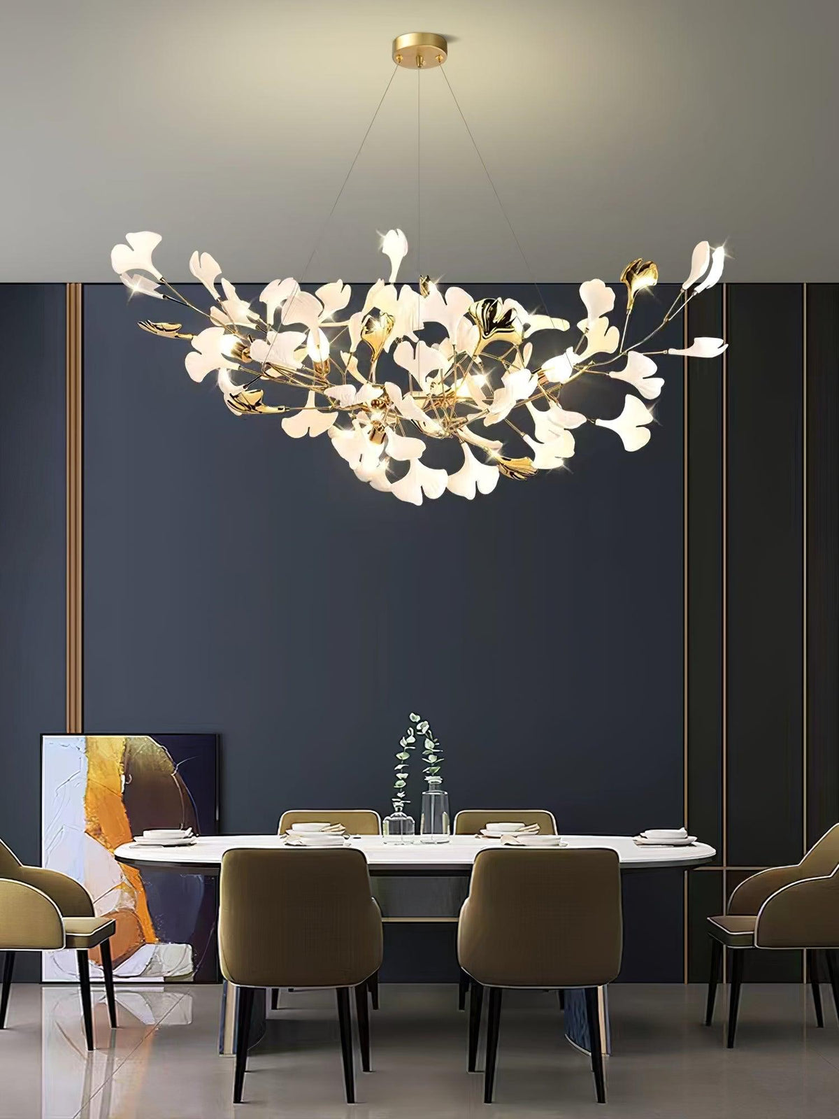 Horizon Bloom Gingko -kattokruunu — veistoksellinen kasviaiheinen kattovalaistus