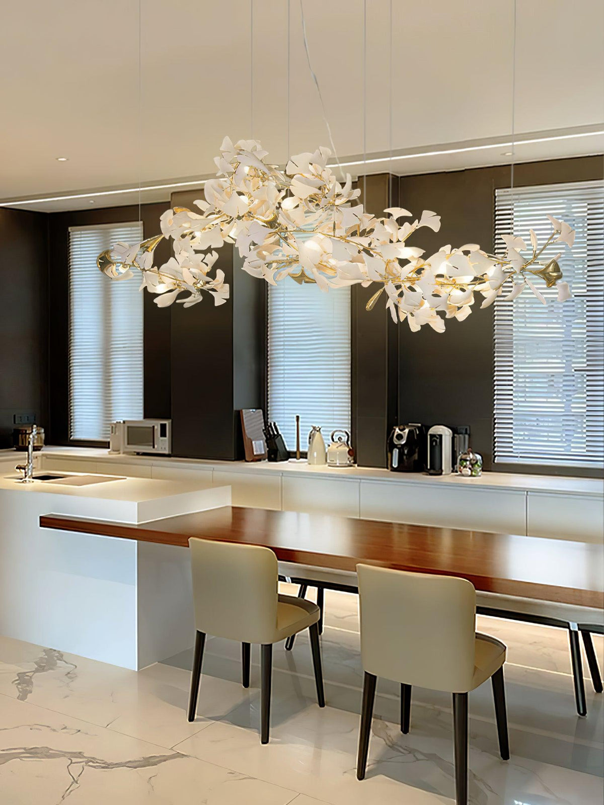 Horizon Bloom Gingko -kattokruunu — veistoksellinen kasviaiheinen kattovalaistus