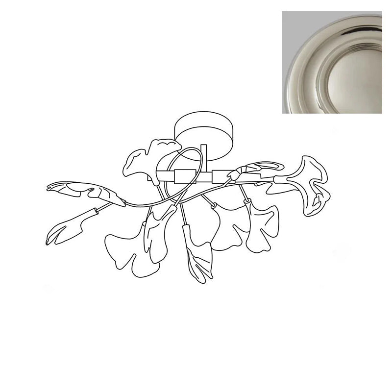 Plafonnier Ginkgo — feuilles en verre blanc dépoli, base en métal doré