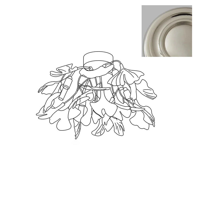 Plafonnier Ginkgo — feuilles en verre blanc dépoli, base en métal doré
