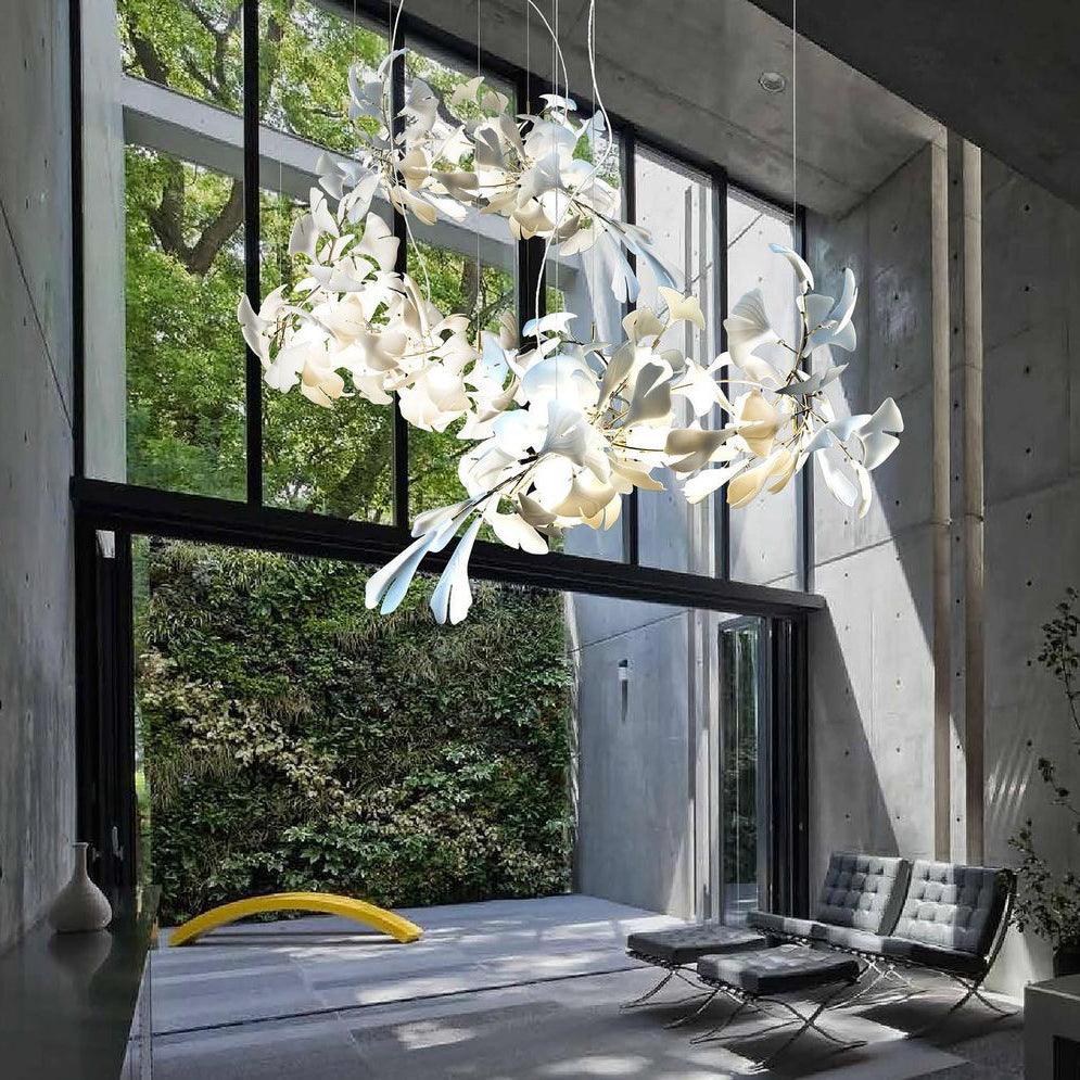 Lineární ručně odlévaný porcelánový lustr Ginkgo