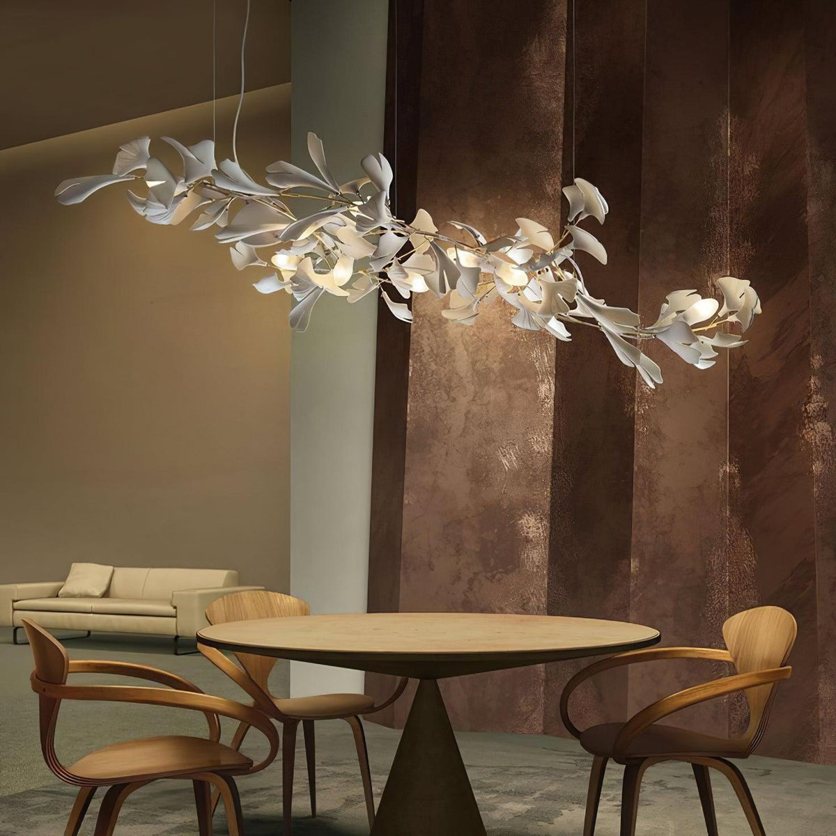 Lineární ručně odlévaný porcelánový lustr Ginkgo