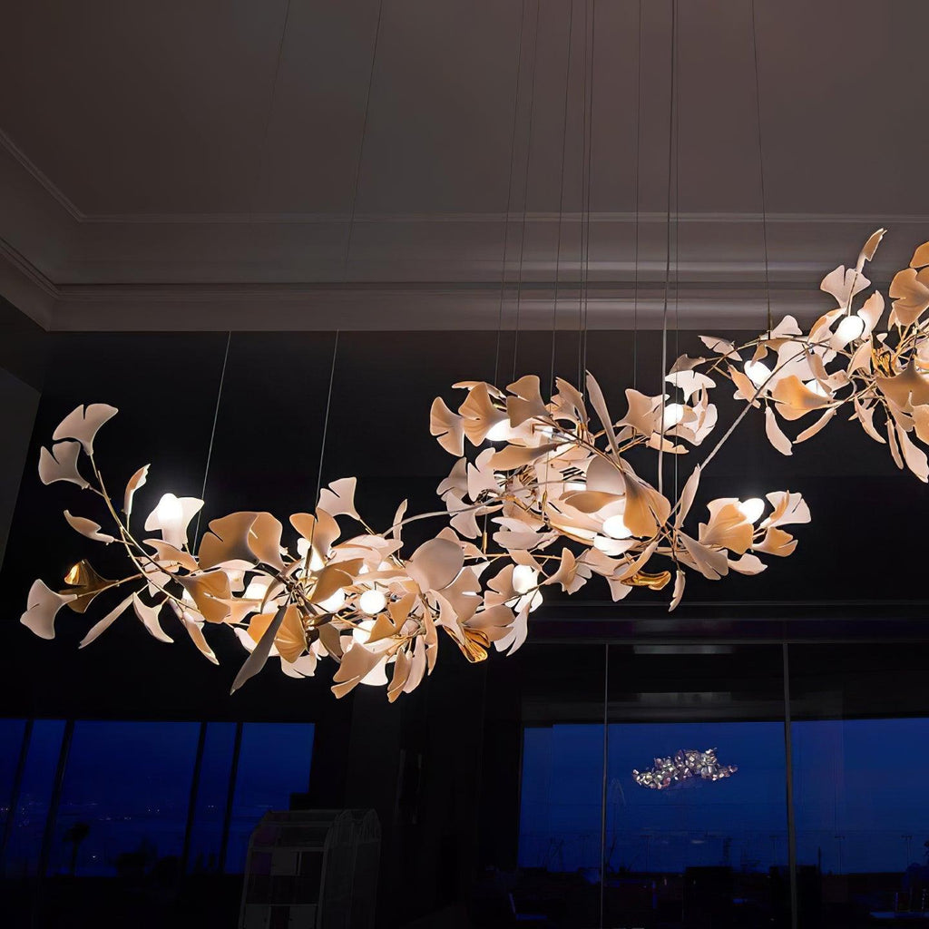 Lineární ručně odlévaný porcelánový lustr Ginkgo