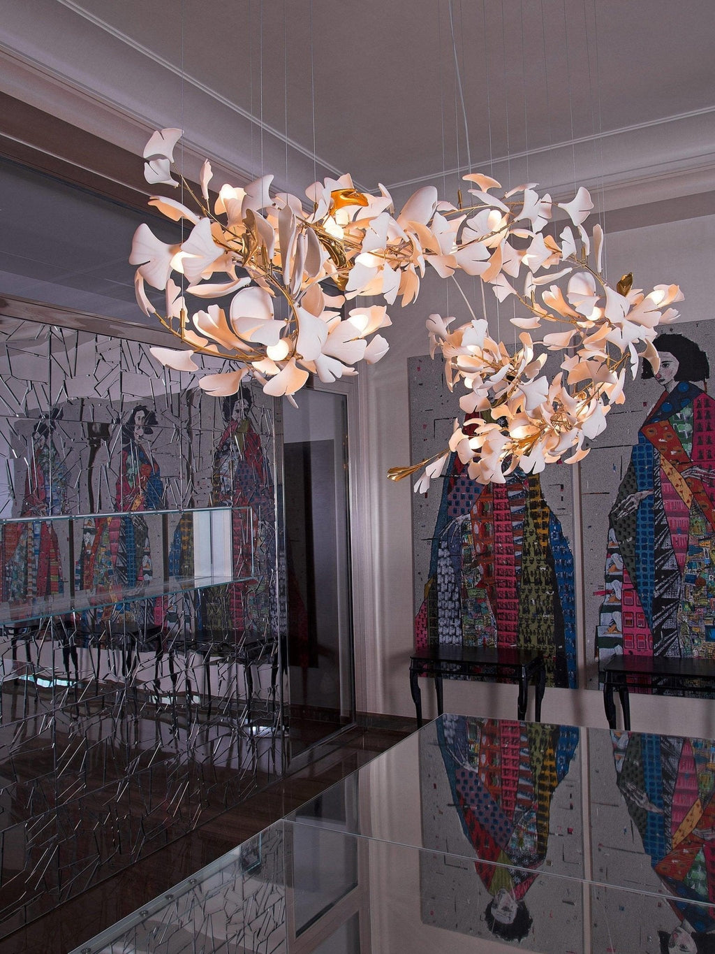 Lineární ručně odlévaný porcelánový lustr Ginkgo