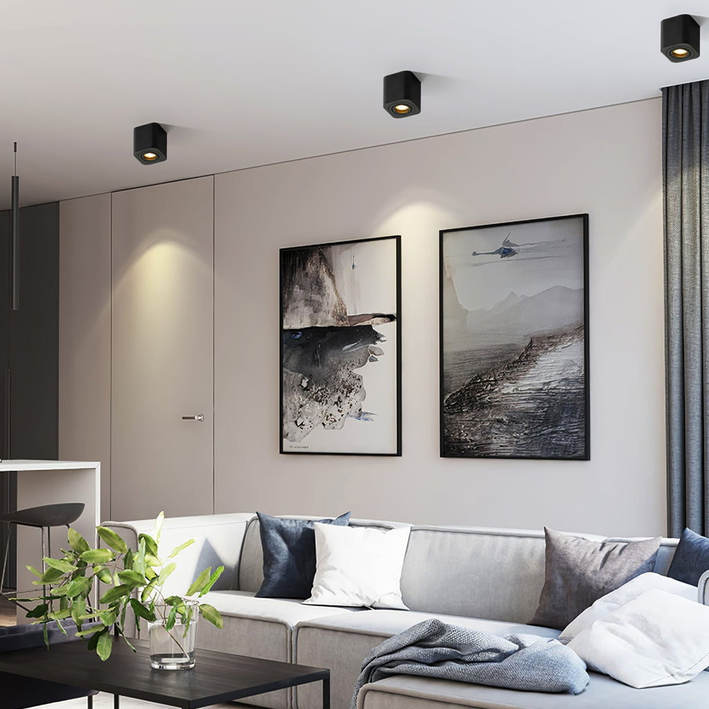Giyan Surface Spotlight — Angular Steel Body, Recessless Ceiling Mount