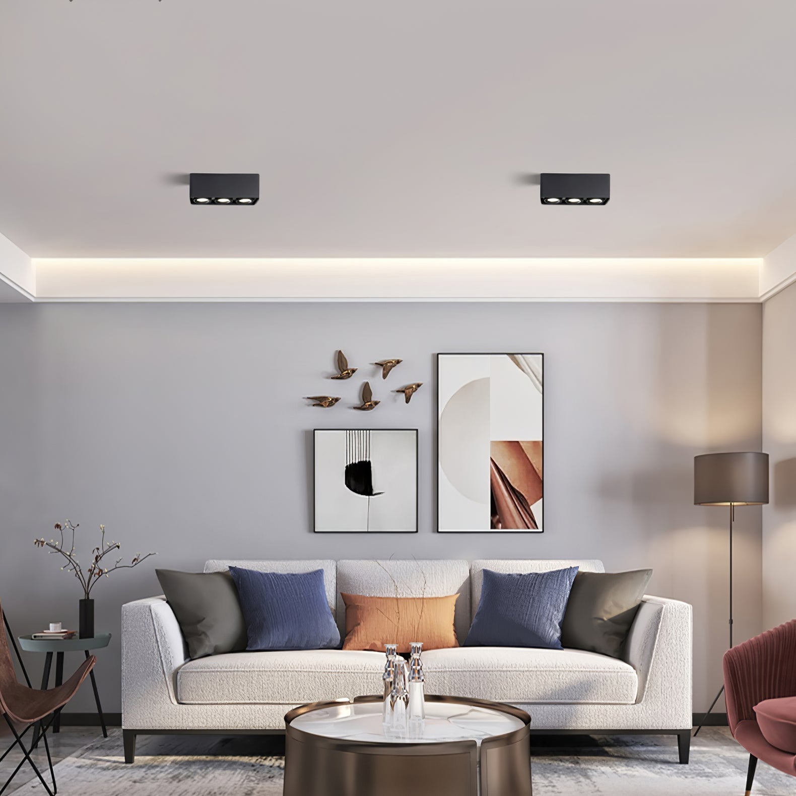 Giyan Surface Spotlight — Angular Steel Body, Recessless Ceiling Mount