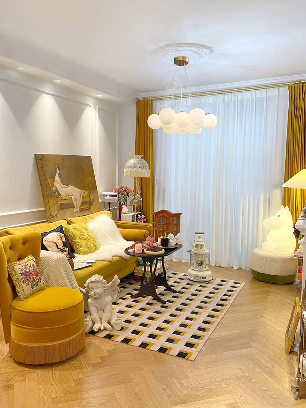 Contemporary Glass Cluster Ceiling Chandelier