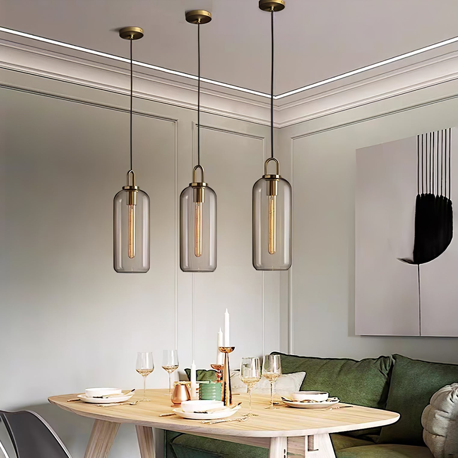 Pendellampe i glas med swag-ledning