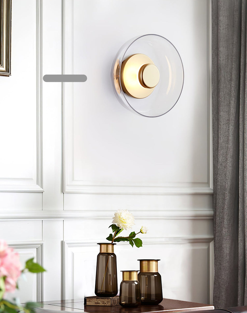Glimmera rund væglampe — 9″ diameter, slankt design