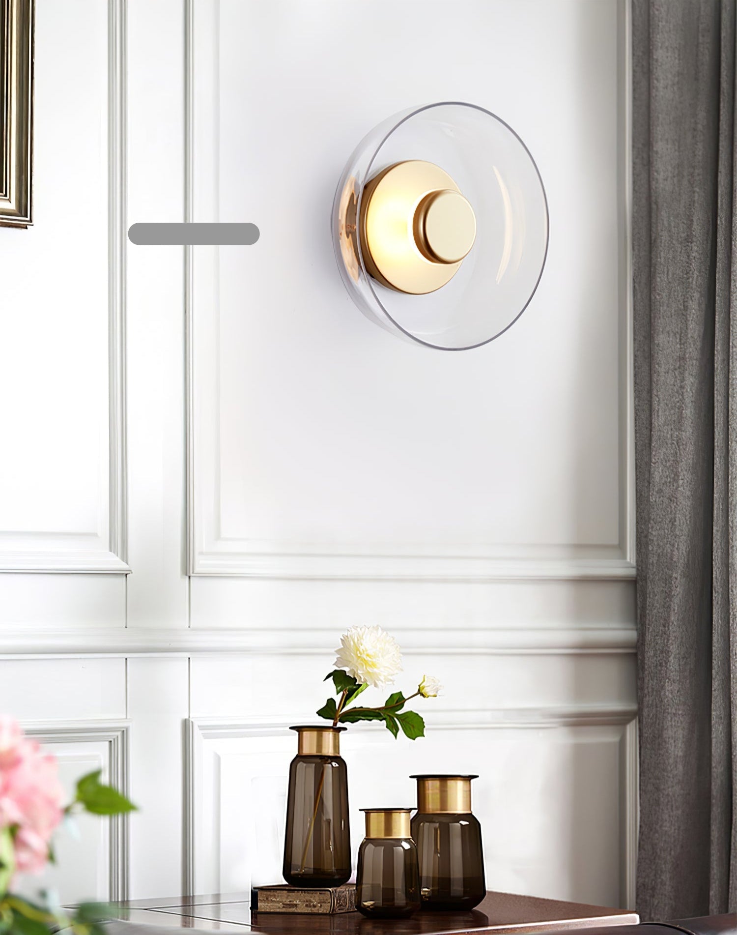 Glimmera rund væglampe — 9″ diameter, slankt design