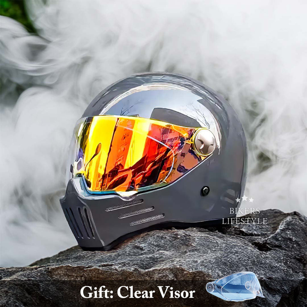 AeroShield Volledig Gezicht Cruiser Motorhelm Met Rode Vizier DOT En ECE Goedgekeurd