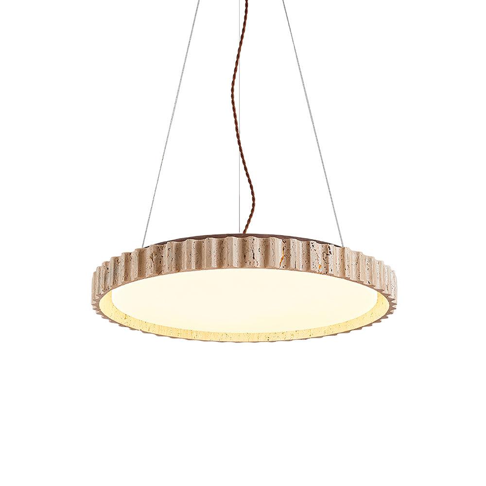 Lampada a sospensione in travertino Wabi-Sabi Grove Circle — LED integrato, dimensioni ridotte D12.6 x H2.8 pollici