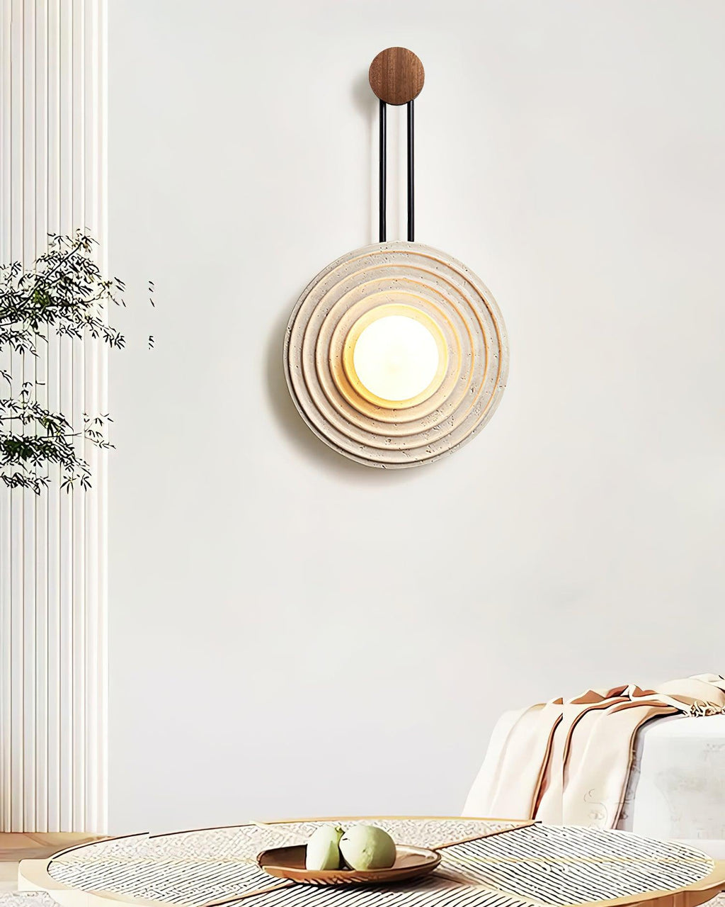 Żółta lampa ścienna z trawertynu Growth Ring — pojedyncze gniazdo G9 5W