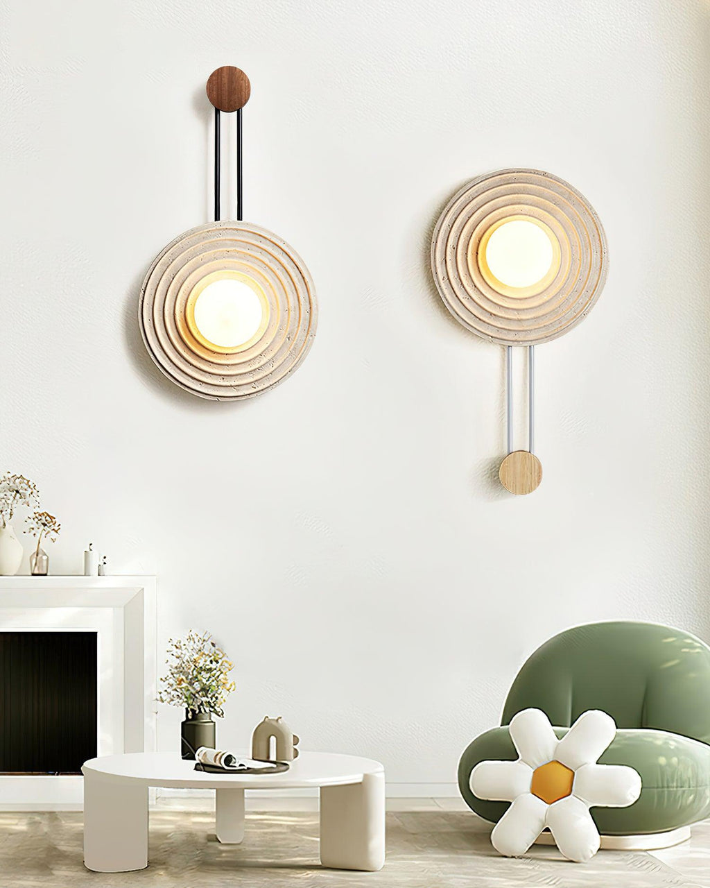 Żółta lampa ścienna z trawertynu Growth Ring — pojedyncze gniazdo G9 5W