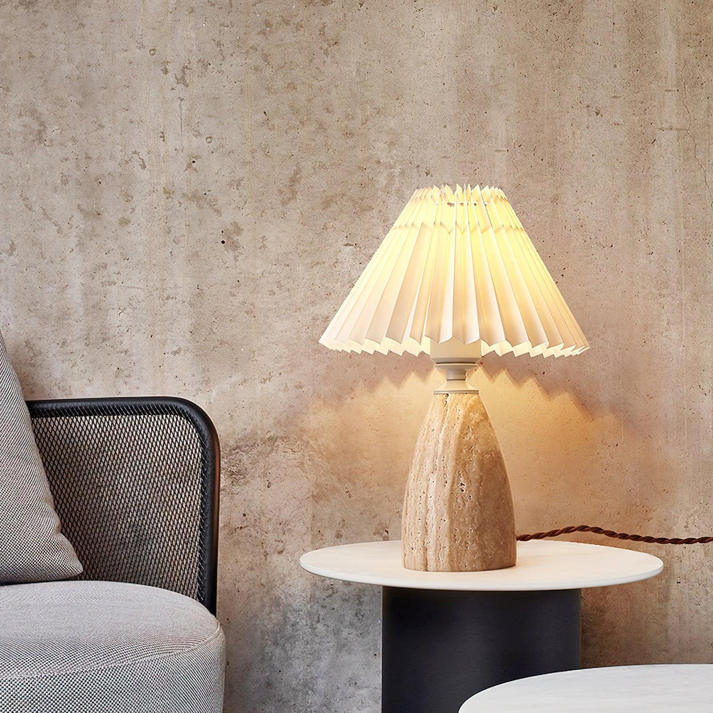 Lámpara de mesa Gusnow de travertino amarillo — Diseño de piedra wabi-sabi