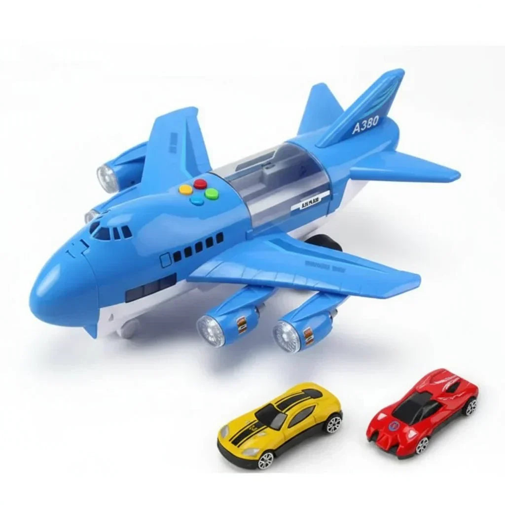 Brinquedo de avião inercial AeroPulse com música, luzes e mini-carros para crianças