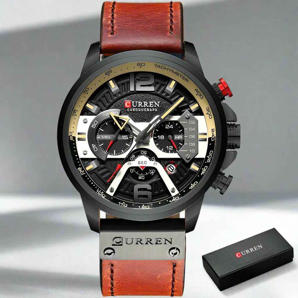 CURRENのアクセル クロノスポーツ – メンズ用高級ミリタリーレザーウォッチ